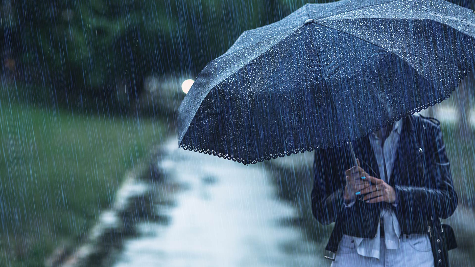 Staying dry in the rain with an umbrella