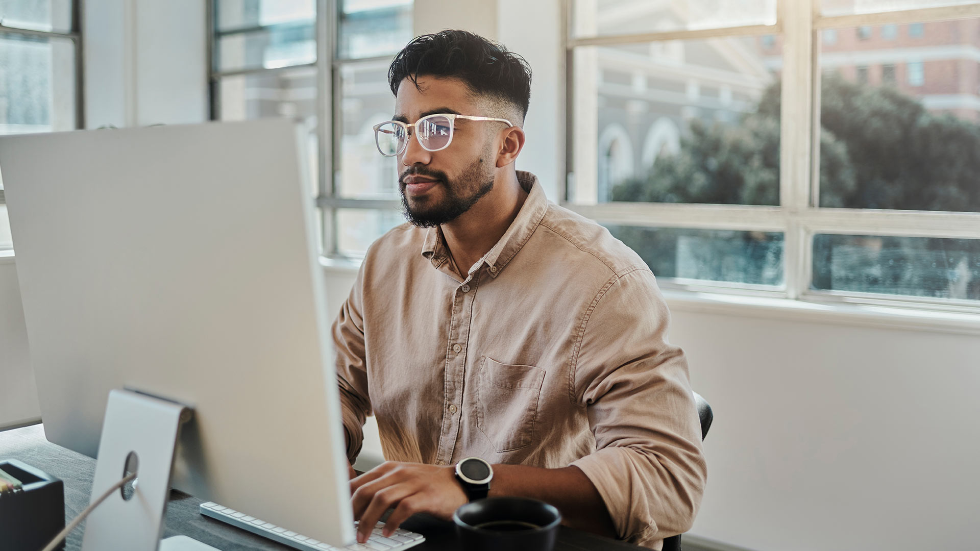 Man working on a desktop