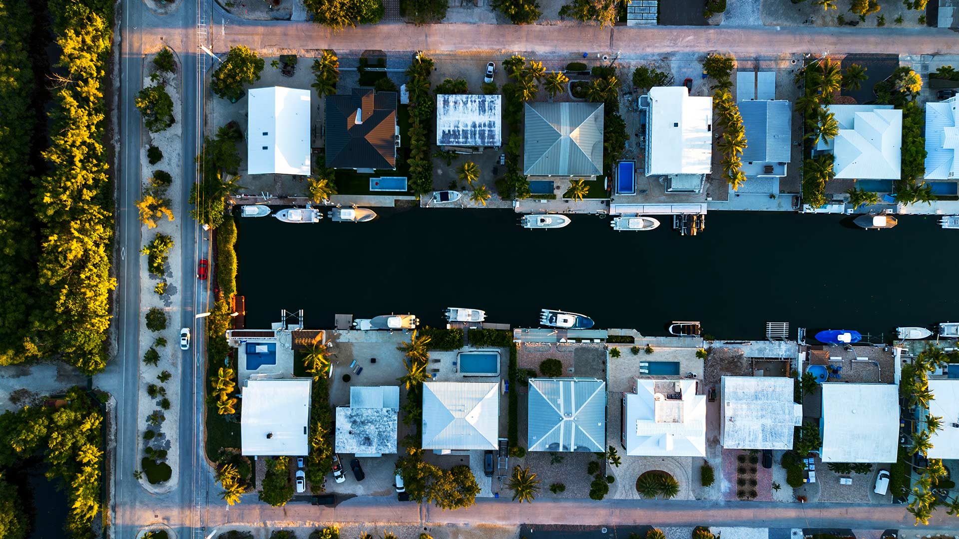 Aerial view of houses near water